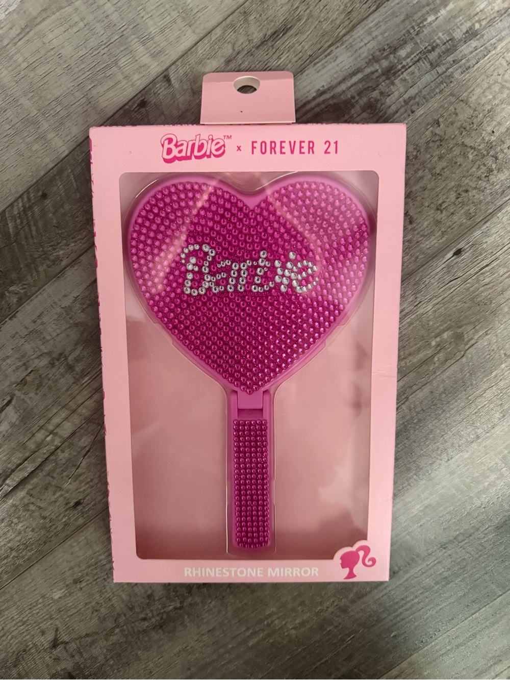 Barbie x Forever 21 Pink Rhinestone Heart Hand Mirror